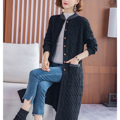 New Fashion Korean Style Long All-match Streetwear Coat Top Casual Single-breasted Women's Sweater Long Sleeve