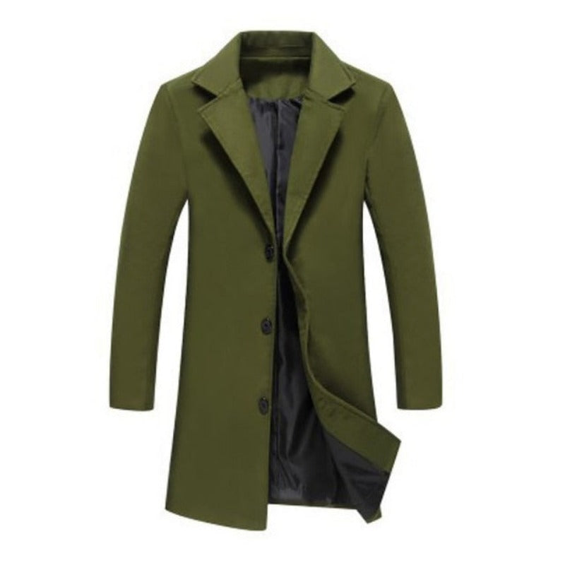 Autumn Winter Men's Fashion Solid Color Single-Breasted Lapel Long Woollen Coat Jacket