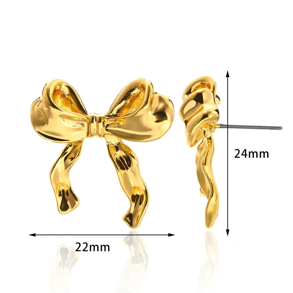 Gold Color Geometric Earrings  For Women Bow Stud Nail Earring Fashion Cute Jewelry Piercing Ear Accessories Christmas Gift Aretes