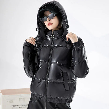 Women'S 2024 New Korean Loose Hooded Coat Female Fashion Trends Leisure Bright Face Short Versatile Winter Cotton Padded Jacket