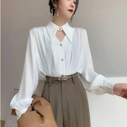 Elegant OL Chic Turn-down Collar Long Sleeve Women's Top Blouse for Spring - Women's Shirts and Blouses, Female Clothing