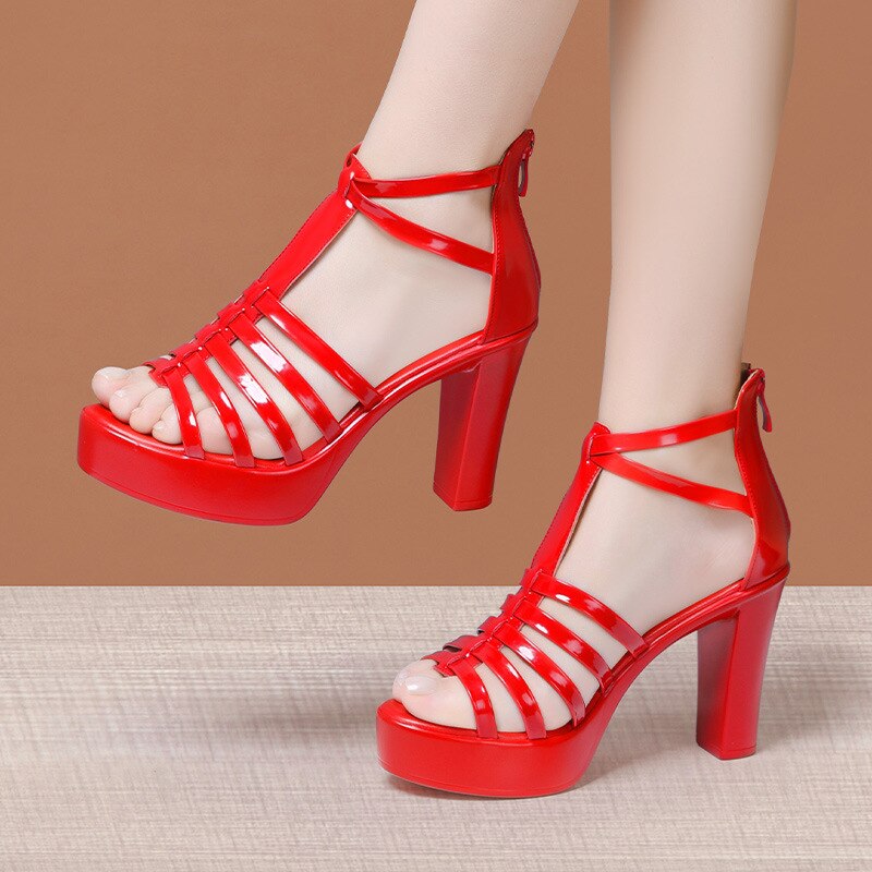 Small Size 32-43 Summer Block High Heels Gladiator Sandals Wedding Shoes Leather 2023 designer Platform heels Sandals Office Party Model