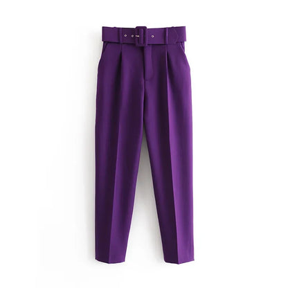 2005 New Spring Fall Solid Color High-waisted Straight Career Commuter  Pants Women's, Multi-color Casual Female Pants with Belt
