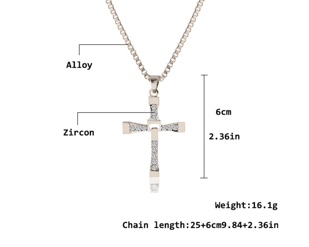 Best New Fast and Furious 7 Moive Cross Tourette Necklace Dominic Toretto Crystal Jesus Cross Pendant Necklace For Men Gifts Jewelry