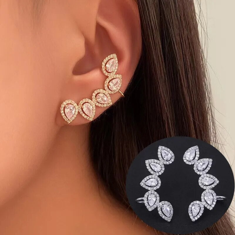 Luxury Trendy Marquise Flower Full Mirco Paved Crystal Zircon Naija Wedding Drop Earring 