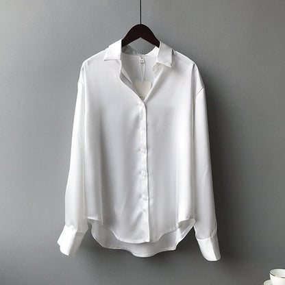 Autumn Fashion Button Up Satin Silk Shirt