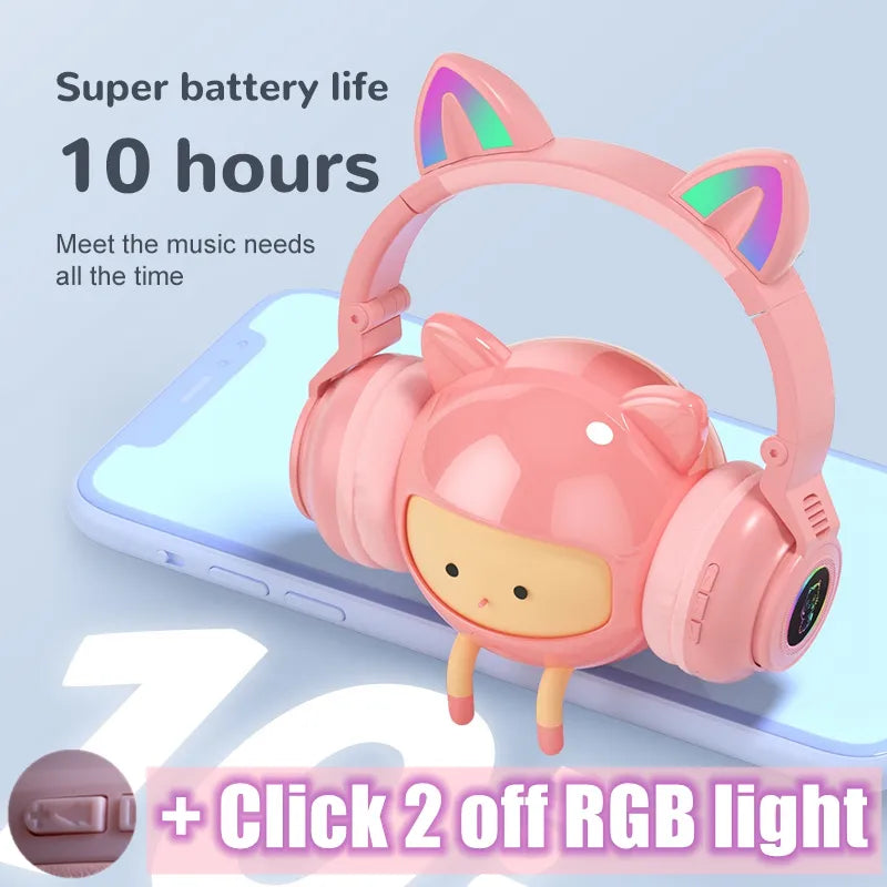 RGB Unicorn Kids Wireless Headphones With Mic,Control RGB Light Girls Music Stereo Earphone Mobile Phone Children's Headset Gift