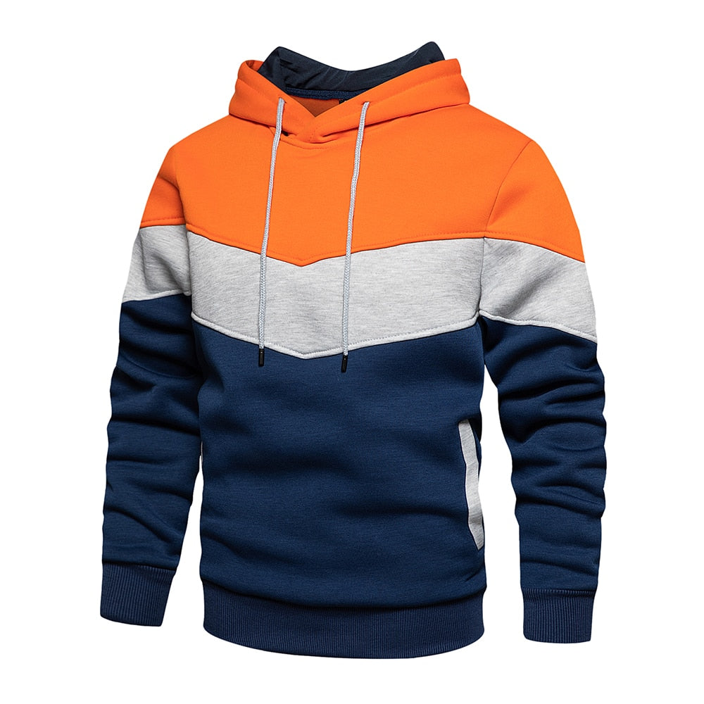 Casual Streetwear Style Men's Autumn Winter Patchwork Hoodies and Sportswear Sweatshirts for Warmth and Comfort