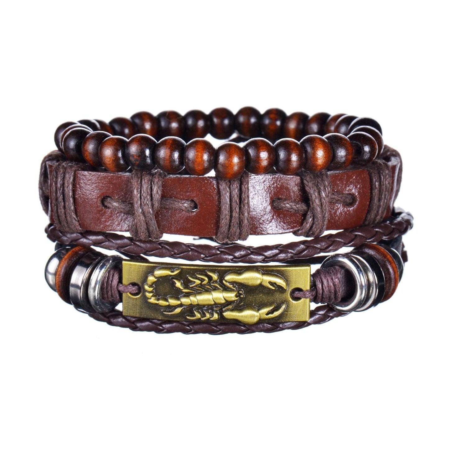 3/4Pcs/ Set Braided Wrap Leather Bracelet for Men