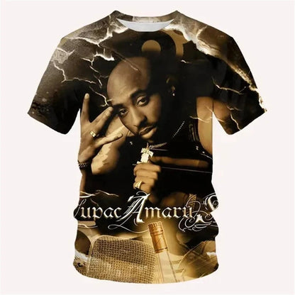 Rock Rapper 2pac T Shirts 3D Print Hip Hop Streetwear T-shirt