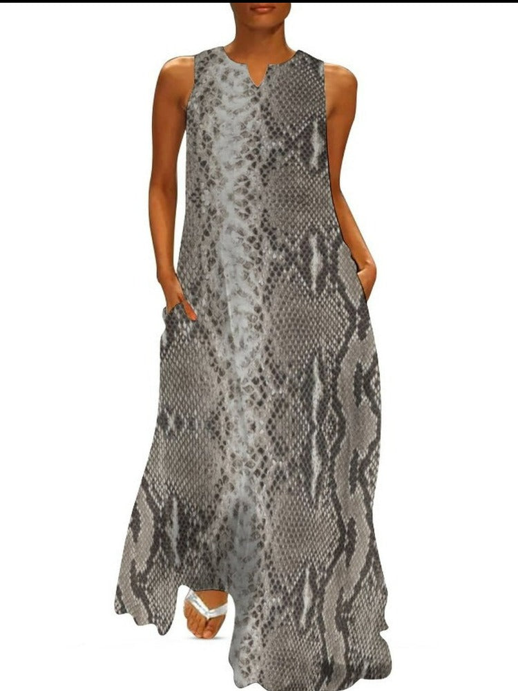 Snake skin Python Dress Summer Animal Skin Print Fashion Bohemia Long Dresses 