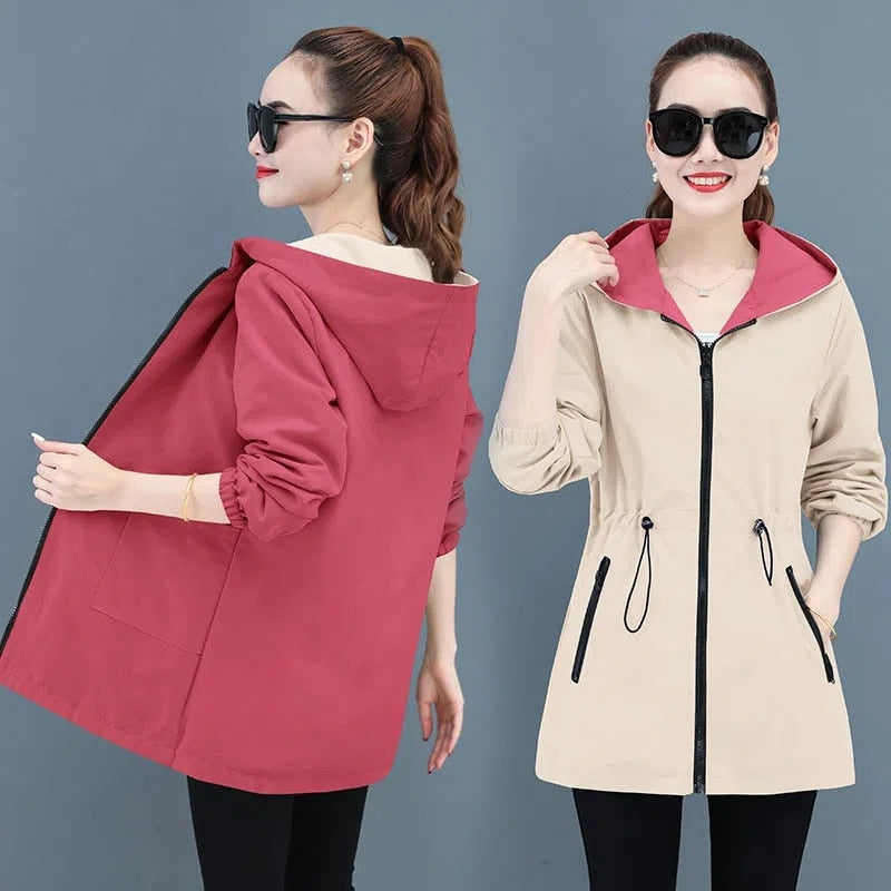 New Women's Trench Coat  Double-Sided Mid-Length Windbreaker - Korean Spring and Autumn Loose Oversize 4XL Jacket Top