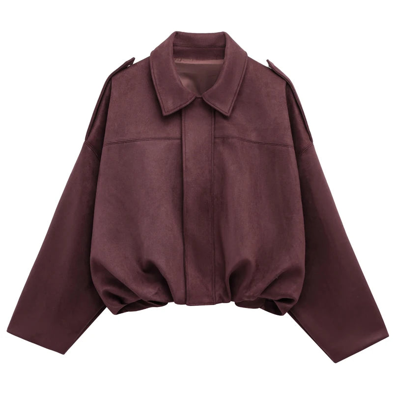 Women's Bomber Jacket Lapel Long Sleeve Zipper Suede Jacket Women 2025 High Street Cropped Racing Jackets Coats Outerwears