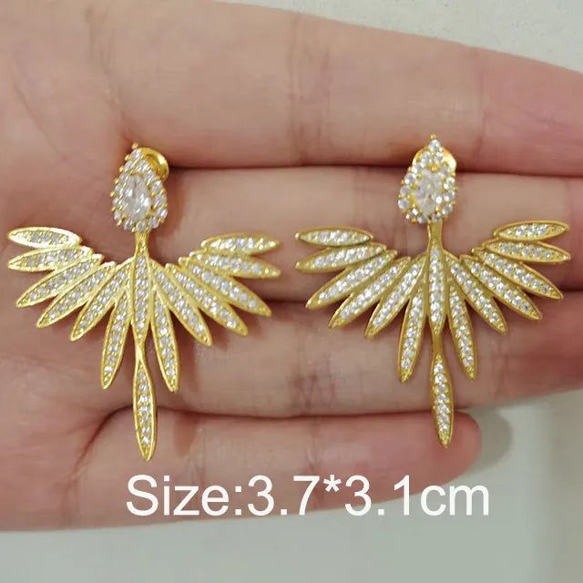 Luxury Trendy Marquise Flower Full Mirco Paved Crystal Zircon Naija Wedding Drop Earring 