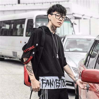 Men's Hoodie Sweatshirt Autumn Casual Black Hoodies Tops 3XL Techwear Hip Hop Harajuku Patchwork Japanese Streetwear Men