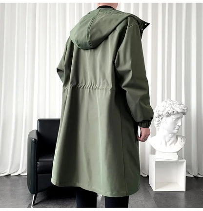 Streetwear Spring Autumn Hooded Trench Coats Men Fashion Windbreaker Long Men's Jacket