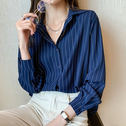 Chiffon Long Sleeve Shirt Tops Woman White Blouse