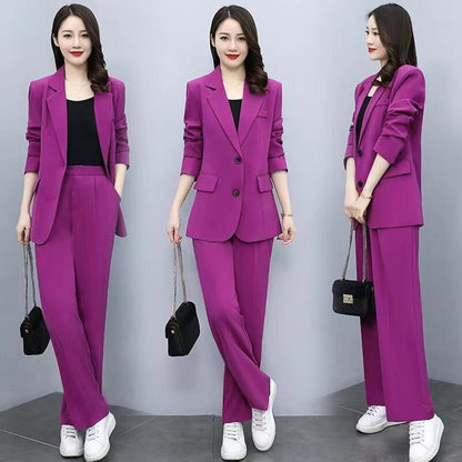 chic and versatile Spring Autumn Thin Women's Blazers Long Pants 2 Piece Set – a fashionable Korean office lady ensemble comfort office outfits