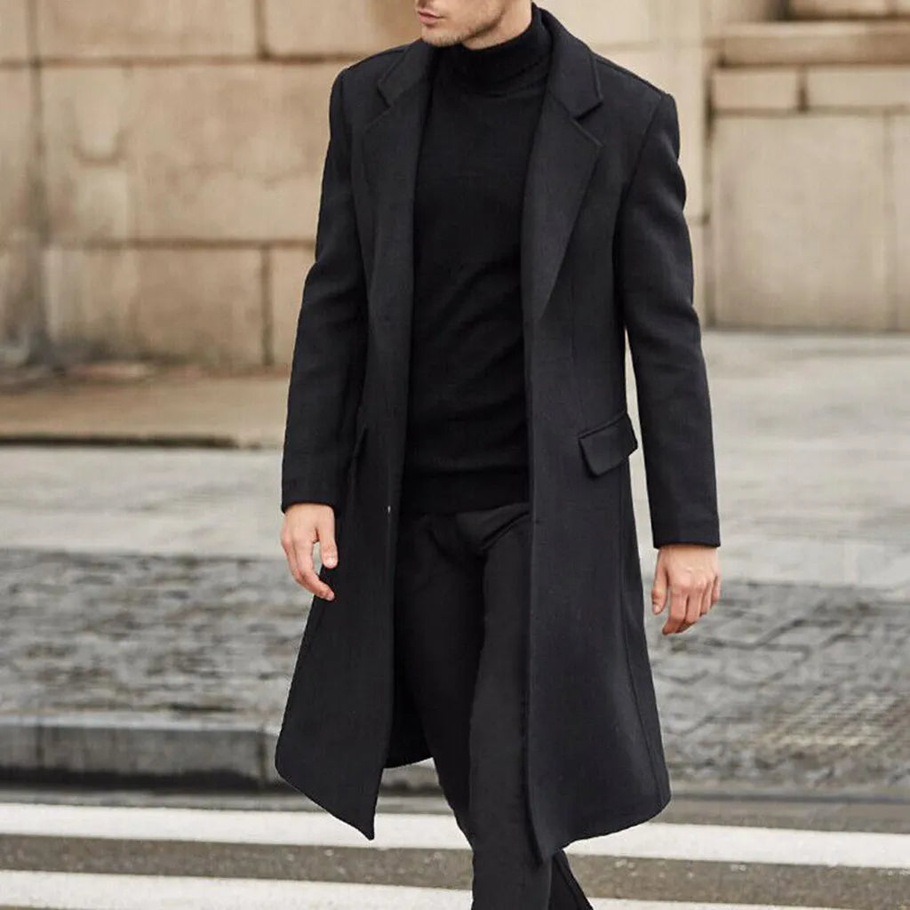 Korean Trend Men's Loose Casual Single-breasted Overcoat Autumn Winter Fashion New Long Sleeve Woolen Long Coat 2023