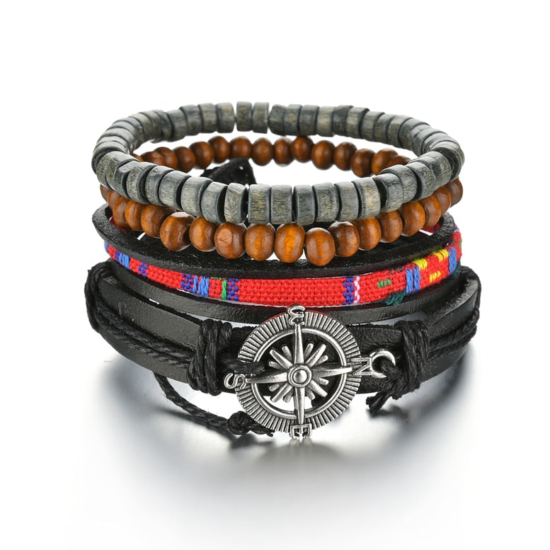 Braided Wrap Leather Bracelet for Men Vintage Life Tree Guitar Wood