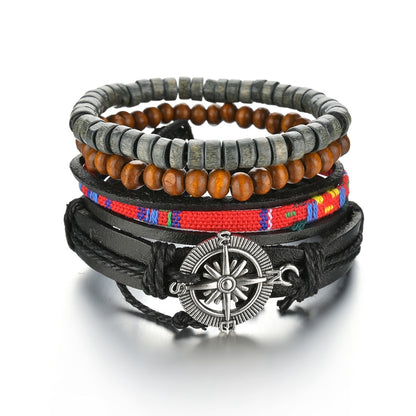 Braided Wrap Leather Bracelet for Men Vintage Life Tree Guitar Wood