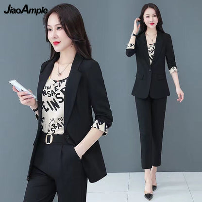 Modern Elegance Women Three-Piece Fashion office Suit Set - Professional Wear with a Touch of Korean Sophistication