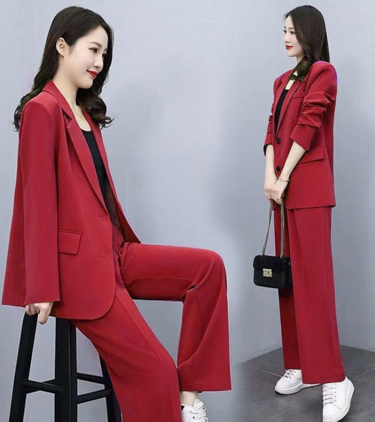 chic and versatile Spring Autumn Thin Women's Blazers Long Pants 2 Piece Set – a fashionable Korean office lady ensemble comfort office outfits