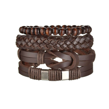 3/4Pcs/ Set Braided Wrap Leather Bracelet for Men