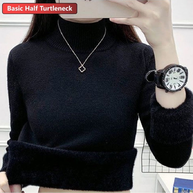 New Elegant Thicken Velvet Lined Turtleneck Winter Sweater for Women - Warm Sueter Knitted Pullover, Slim Tops, and Jersey Knitwear Jumper.