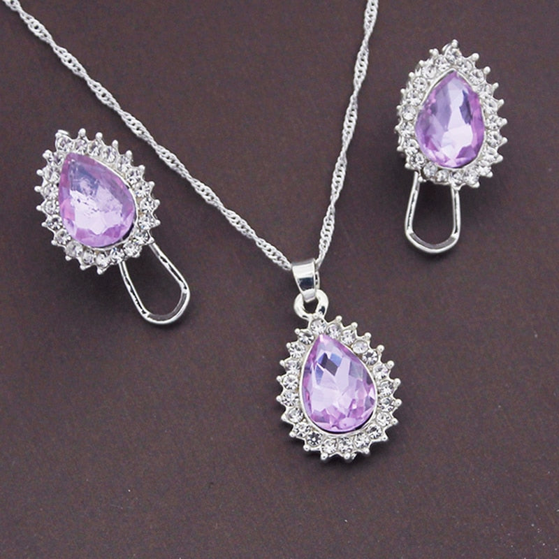 Fashion Crystal Pendants Necklace Earrings Sets for Women Jewelry Gift Set