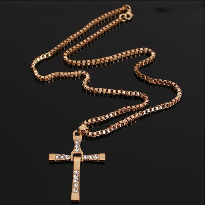 Best New Fast and Furious 7 Moive Cross Tourette Necklace Dominic Toretto Crystal Jesus Cross Pendant Necklace For Men Gifts Jewelry