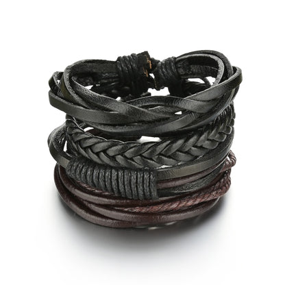 3/4Pcs/ Set Braided Wrap Leather Bracelet