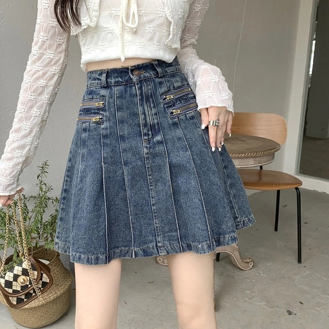 Hot Girl KawaiiY2K Summer Gothic Mini Skirt, New Pleated Casual High Waist Slim Denim Skirt, Hot Streetwear Women's Short Skirt