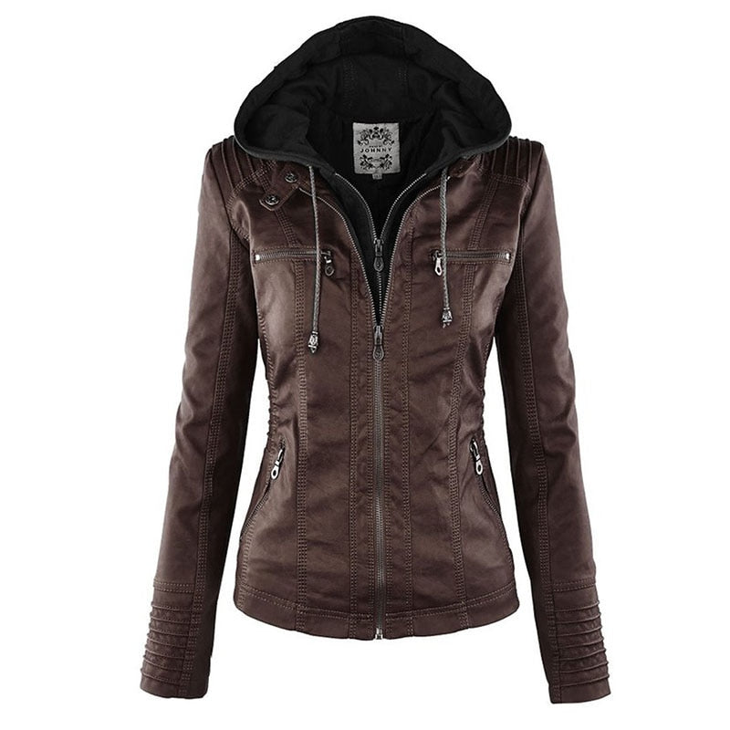 Gothic Faux Leather Jacket Women Hoodies Autumn Winter Black Motorcycle PU Leather Basic Jacket Coat Outerwear