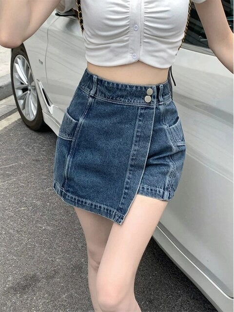 Hot Girl KawaiiY2K Summer Gothic Mini Skirt, New Pleated Casual High Waist Slim Denim Skirt, Hot Streetwear Women's Short Skirt