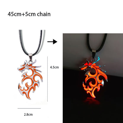 Luminous Dragon Necklace Glowing Night Fluorescence Antique Harajuku Style Silver Plated Glow In The Dark Necklace for Men Women Party Hallowen