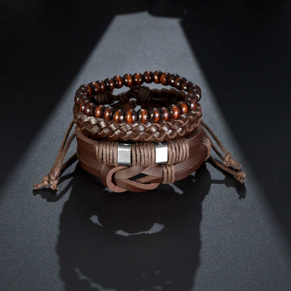 3/4Pcs/ Set Braided Wrap Leather Bracelet for Men