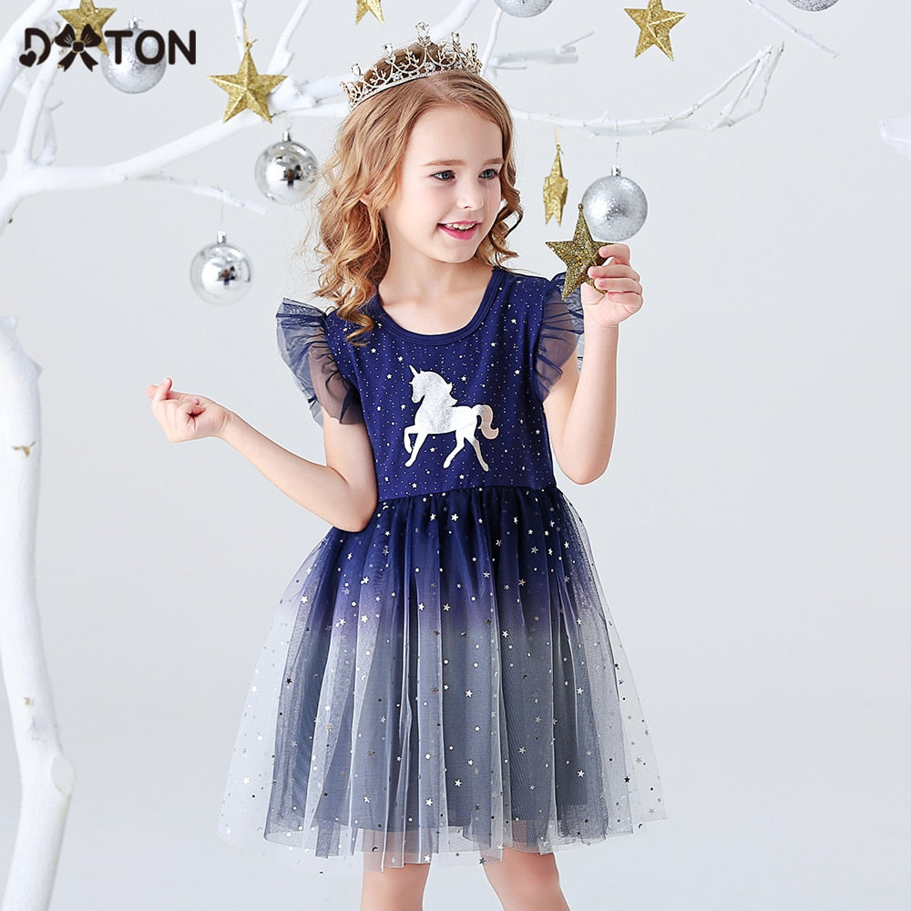 Girls Clothes for Summer Princess Dresses Kids Flare Sleeve Unicorn Print Dress Girls Party Dresses