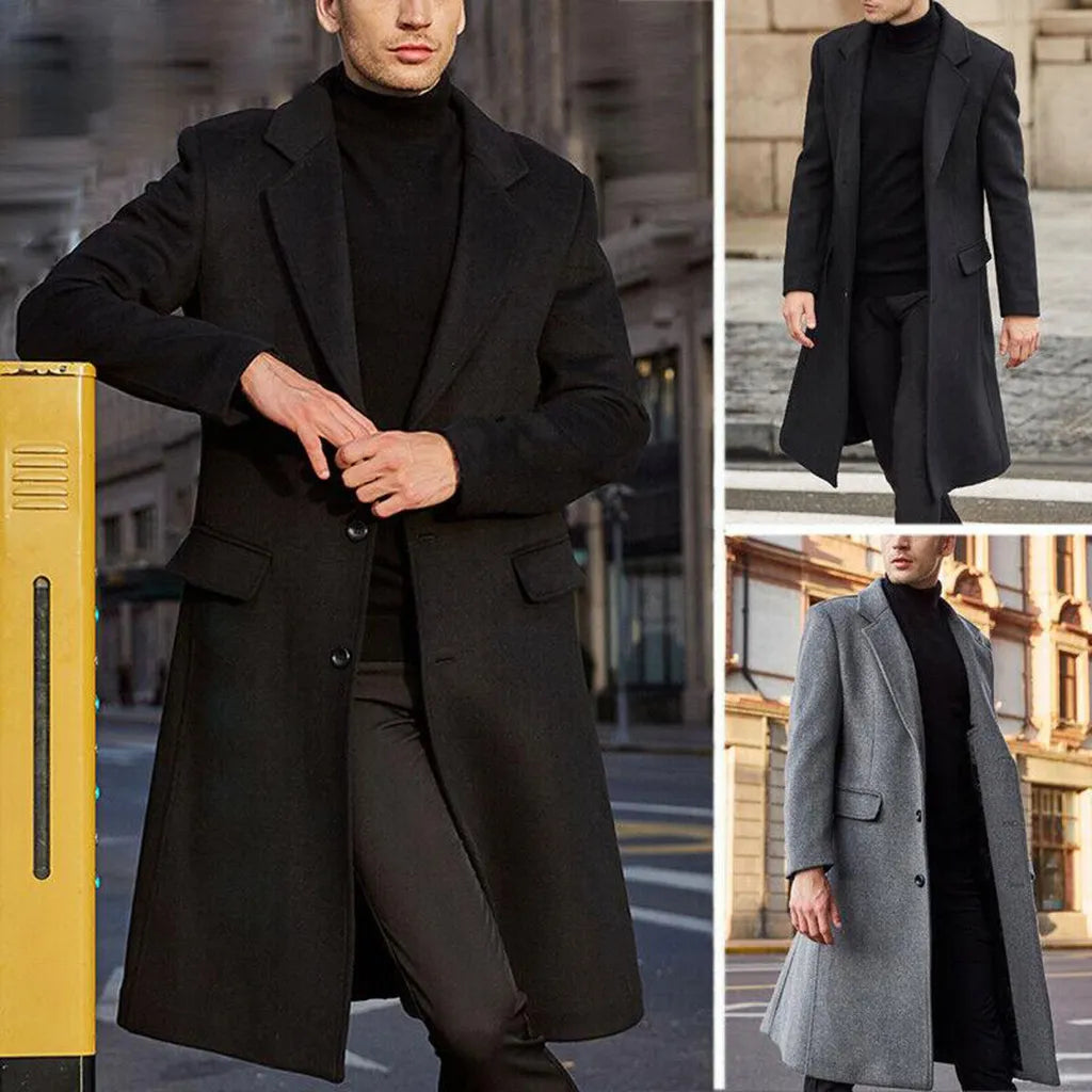 Korean Trend Men's Loose Casual Single-breasted Overcoat Autumn Winter Fashion New Long Sleeve Woolen Long Coat 2023