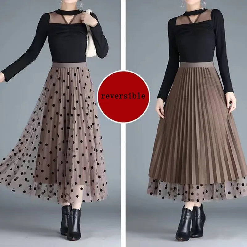 Mid-length All-match High-waist Slimming Flocking Floral Mesh Long Gauze Skirts