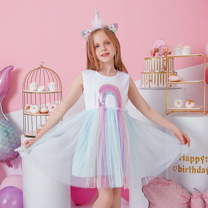 Girls Clothes for Summer Princess Dresses Kids Flare Sleeve Unicorn Print Dress Girls Party Dresses