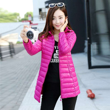  Winter Ultra-Light Thin Down Waterproof Coat for Women - Slim Short Hooded Parka Jacket