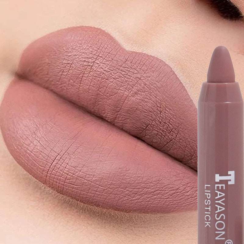 12 Colors Sexy Matte Lipstick Waterproof Long Lasting Color Rendering Non-stick Velvet Lips Liner Pencil Woman Makeup Cosmetics