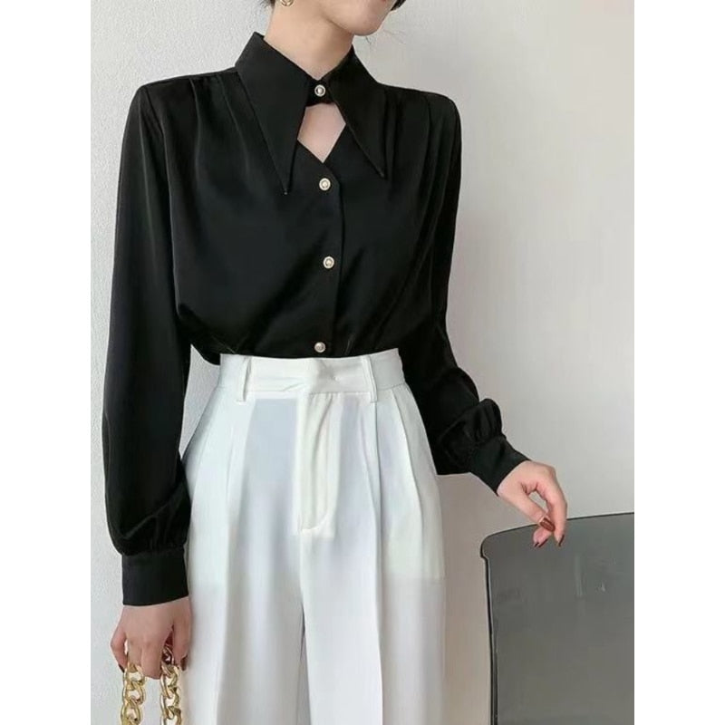 Elegant OL Chic Turn-down Collar Long Sleeve Women's Top Blouse for Spring - Women's Shirts and Blouses, Female Clothing