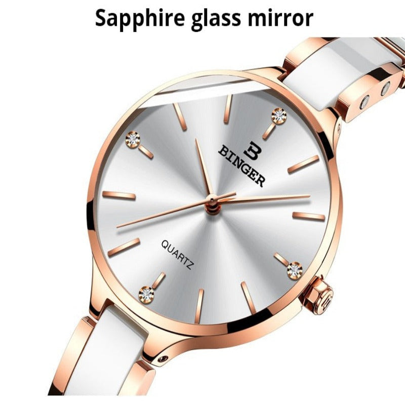 luxurious timepiece Zegarek damski Switzerland BINGER Fashion Women Watch Luxury Brand Bracelets Ceramic Watch band Sapphire Waterproof Montre femme