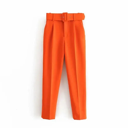2005 New Spring Fall Solid Color High-waisted Straight Career Commuter  Pants Women's, Multi-color Casual Female Pants with Belt