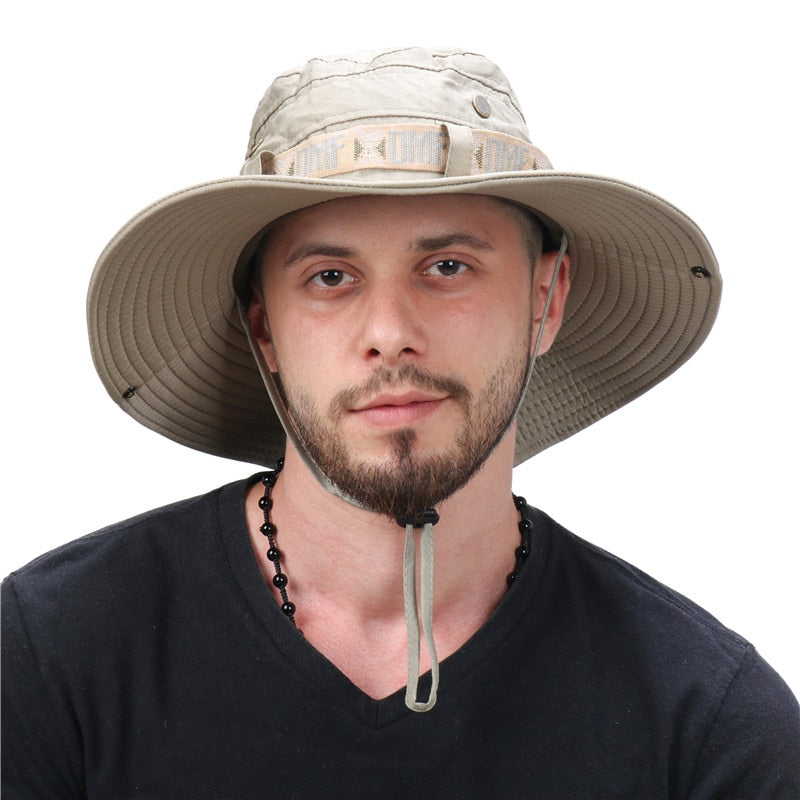 Summer Men Bucket Hat | Outdoor UV Protection Wide Brim Panama Safari Hunting Hiking Hat | Mesh Fisherman Hat Beach Sunscreen Cap