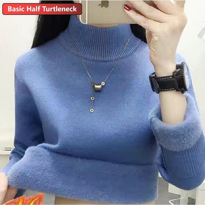 New Elegant Thicken Velvet Lined Turtleneck Winter Sweater for Women - Warm Sueter Knitted Pullover, Slim Tops, and Jersey Knitwear Jumper.