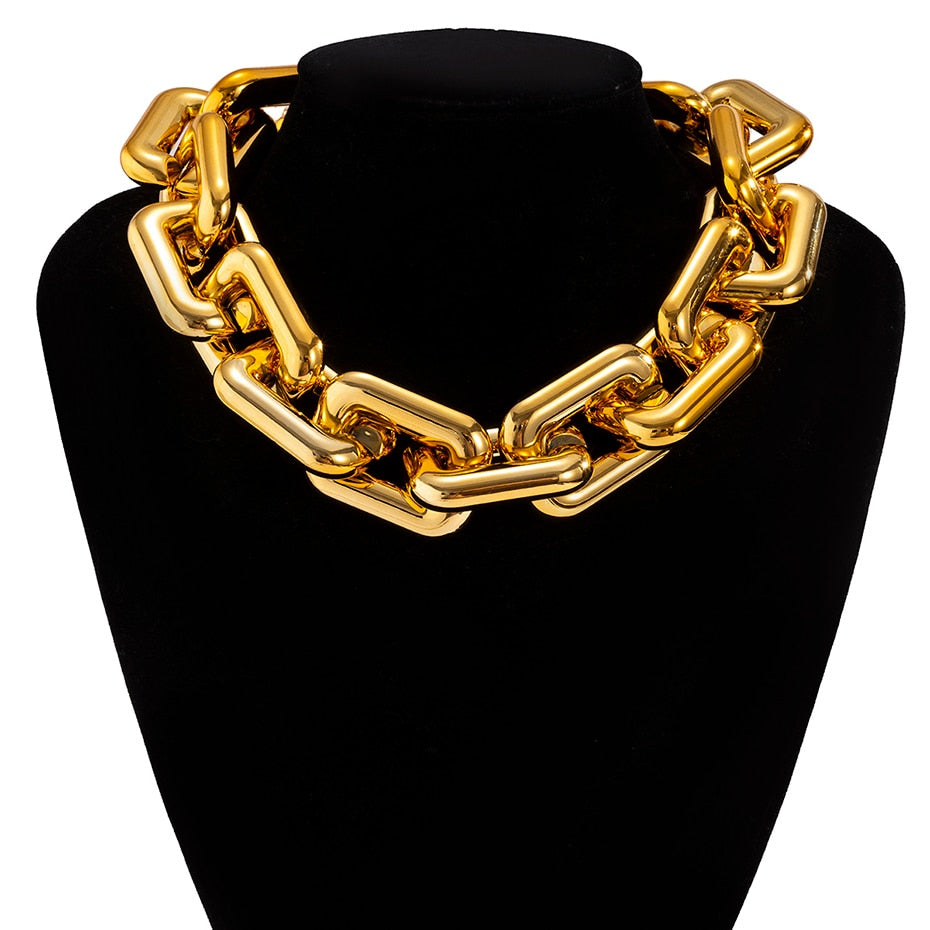 Punk Chunky Chain Choker Necklace for Women Hip Hop Gold Color Layered Collar Necklace Statement Fashion Jewelry