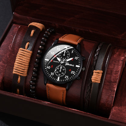 Father's Day Gift 4pcs Set of Luxury Fashion Design Men's Watches with Leather Strap and Quartz Movement